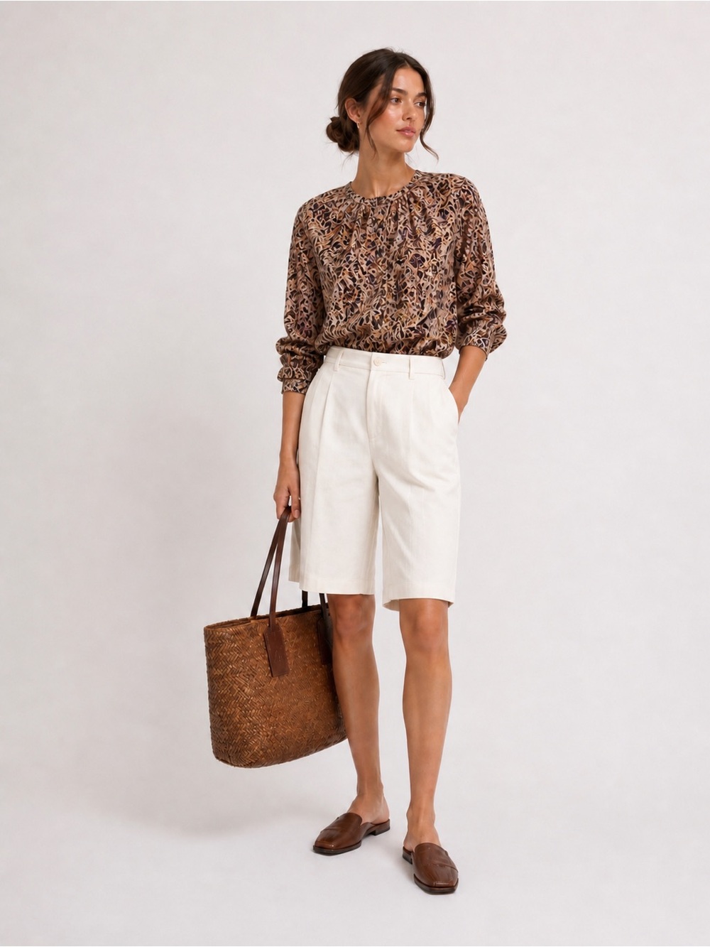 INDUSTRY Floral Boho Blouse Size 6 Puff Sleeve Earth Tone relaxed
